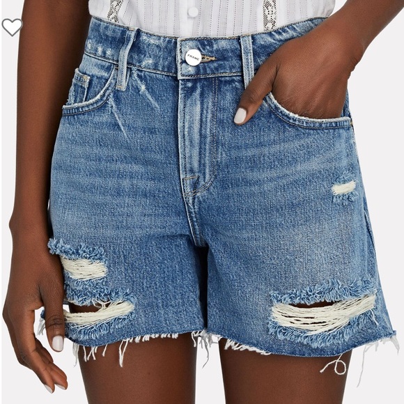 ☀️SUMMER SALE☀️ Frame High Rise Garçon Denim Jean Bermuda Shorts - Picture 1 of 14